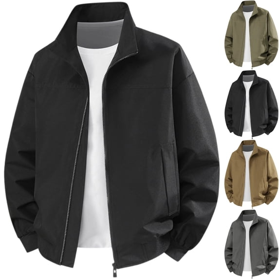 Men's Windproof Bomber Jacket Outerwear Lightweight Water Resistant Flight Coat Windbreaker for Business Casual Work Daily Wear, Black, XL