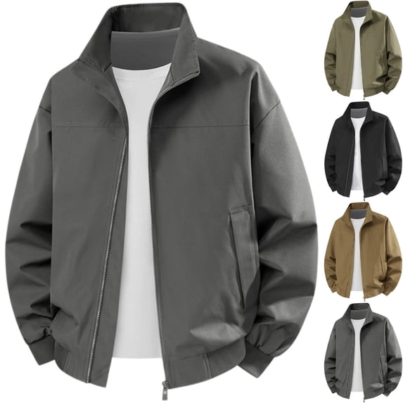 Men's Windproof Bomber Jacket Outerwear Lightweight Water Resistant Flight Coat Windbreaker for Business Casual Work Daily Wear, Gray, XXL