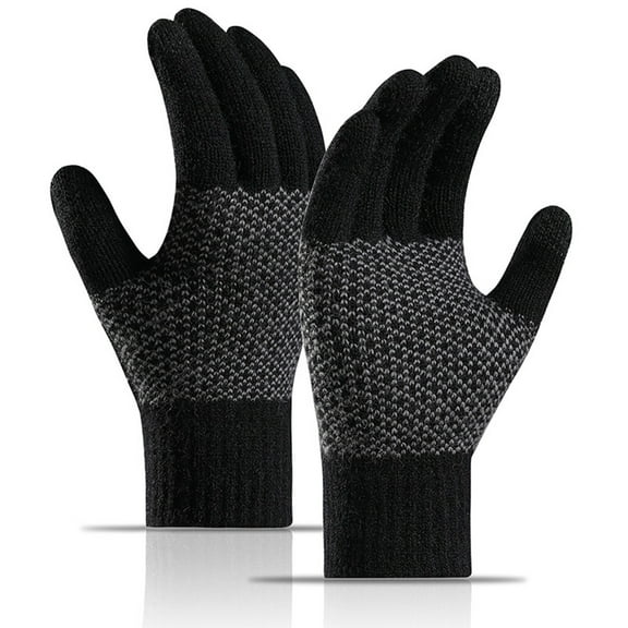 Men's Windproof Cold Proof Touchscreen Gloves, Thermal Knit Winter Gloves with Elastic Cuff, Full Finger Texting Gloves for Driving and Outdoor Activities, Soft Acrylic Gloves Black