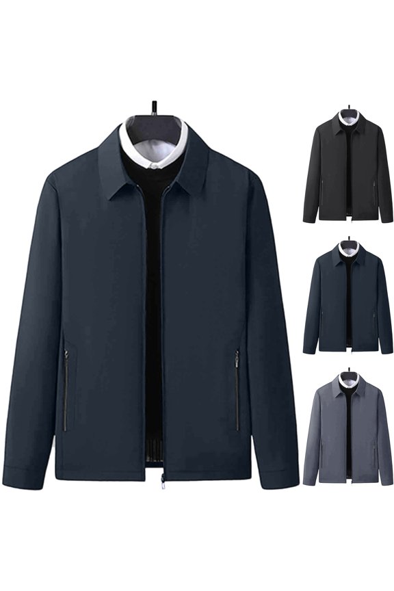 Men's Windproof Golf Jacket Laydown Collar Lightweight Shell Coat Stripe Lined Fall Outerwear with Zipper Pockets for Everyday Classic Outfits, Blue, M