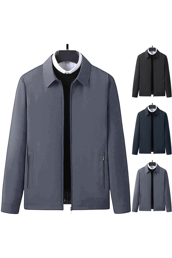 Men's Windproof Golf Jacket Laydown Collar Lightweight Shell Coat Stripe Lined Fall Outerwear with Zipper Pockets for Everyday Classic Outfits, Gray, XL