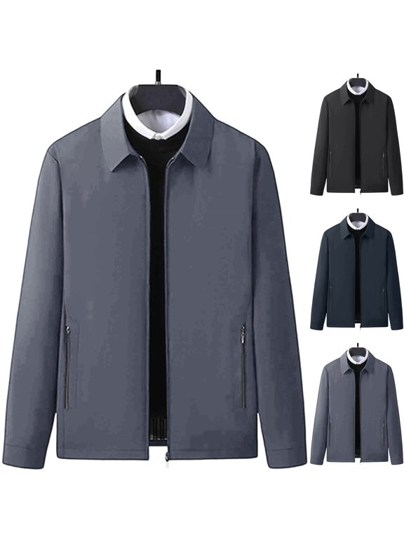 Men's Windproof Golf Jacket Laydown Collar Lightweight Shell Coat Stripe Lined Fall Outerwear with Zipper Pockets for Everyday Classic Outfits, Gray, XS