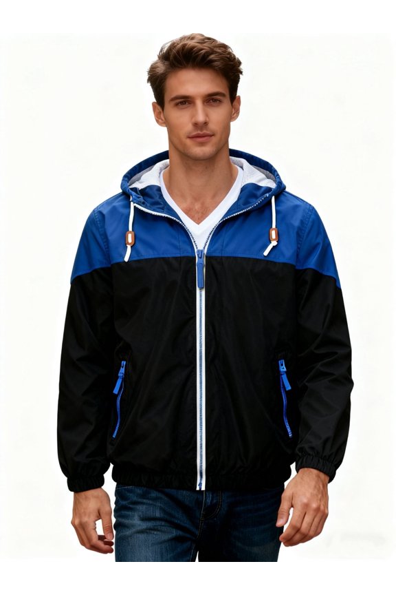 Men's Windproof Jacket Waterproof Lightweight Hooded Windbreaker for Outdoor Sports