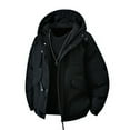 thumbnail image 1 of Men's Windproof Jackets Hooded Full Zipper Parkas Thickened Warm Winter Coats Insulated Coat Black 2XL, 1 of 7