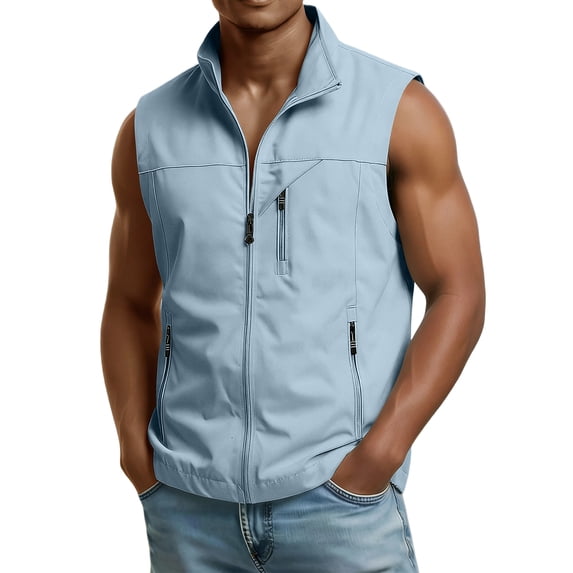 Men's Windproof Lightweight Collared Golf Vest Outerwear with Pockets, Softshell Sleeveless Jacket for Running Hiking Sports