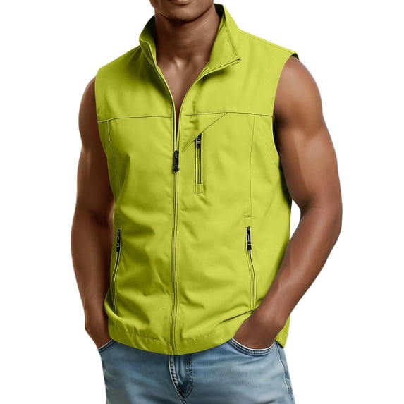 Men's Windproof Lightweight Collared Golf Vest Outerwear with Pockets, Softshell Sleeveless Jacket for Running Hiking Sports