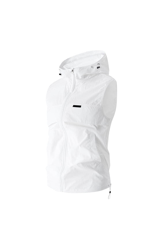 Men's Windproof Lightweight Golf Vest Hooded Sleeveless Outerwear Pockets, Casual Breathable Packable Outdoor Utility Jacket