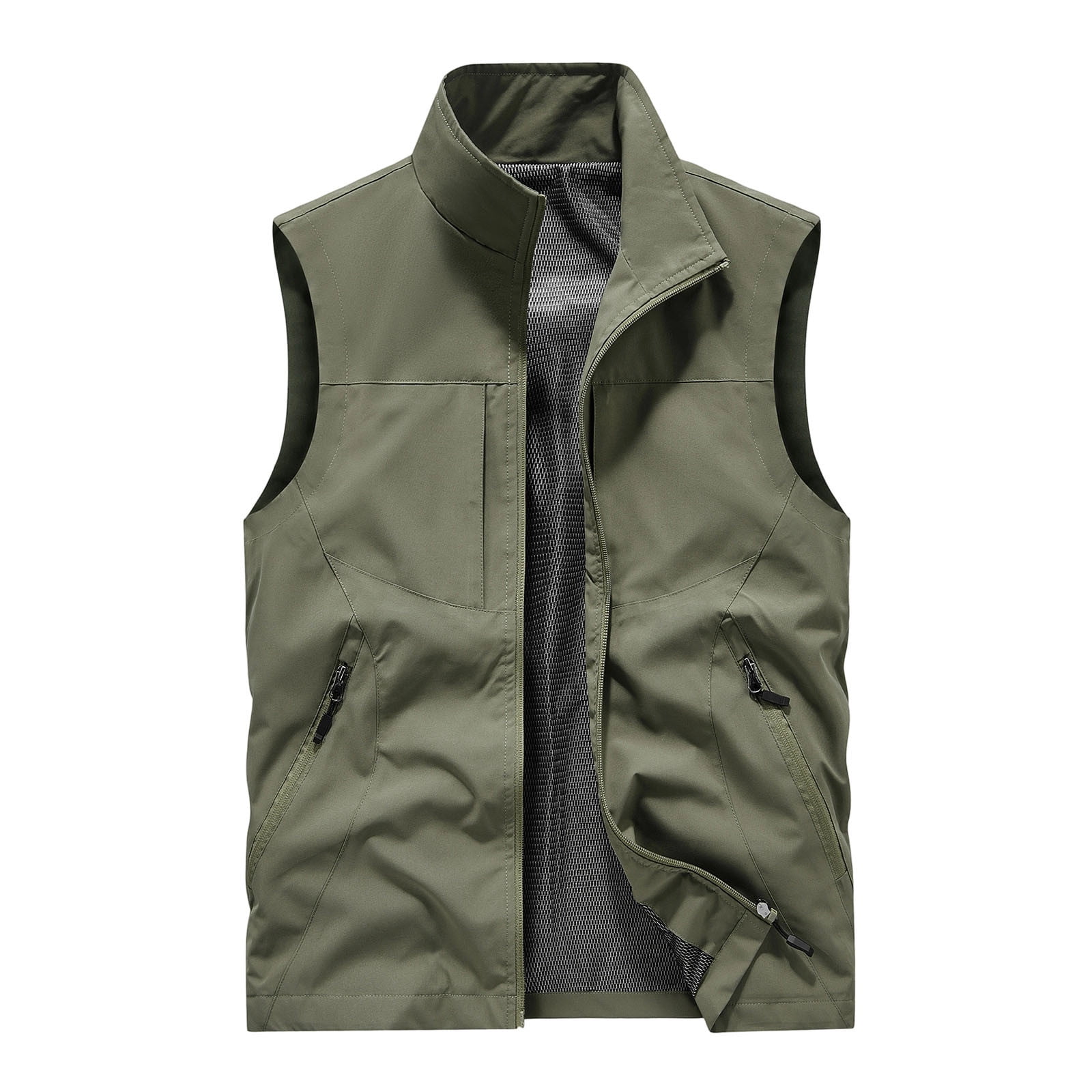 Men's Windproof Lightweight Golf Vest Outerwear with Zipper Pockets Softshell Sleeveless Jacket for Running Hiking Sports Big and Tall Size M-5XL Army Green