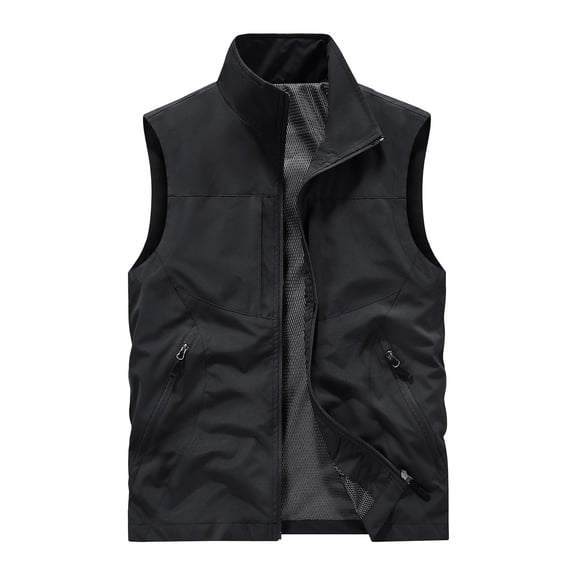 Men's Windproof Lightweight Golf Vest Outerwear with Zipper Pockets Softshell Sleeveless Jacket for Running Hiking Sports Big and Tall Size M-5XL Black