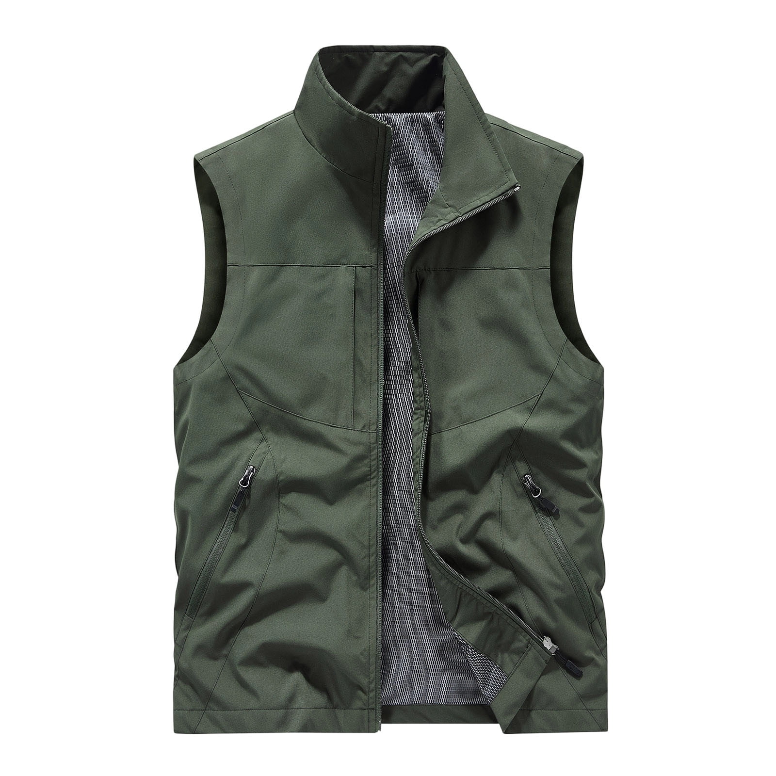 Men's Windproof Lightweight Golf Vest Outerwear with Zipper Pockets Softshell Sleeveless Jacket for Running Hiking Sports Big and Tall Size M-5XL Green