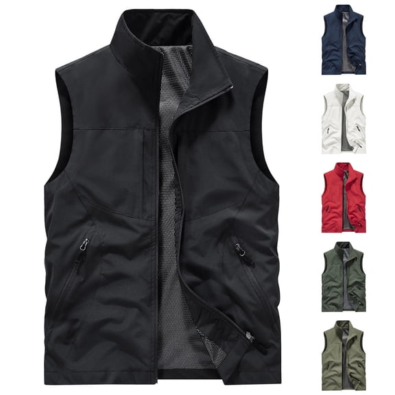 Men's Windproof Lightweight Golf Vest Outerwear with Zipper Pockets Softshell Sleeveless Jacket for Running Hiking Sports Big and Tall Size M-5XL White