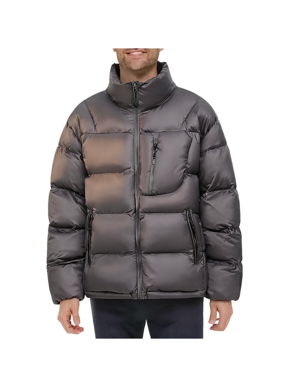 Men's Windproof Puffer Jackets Warm Winter Coats Long Sleeve Jacket Thicken Down Coats with Pockets Gray M