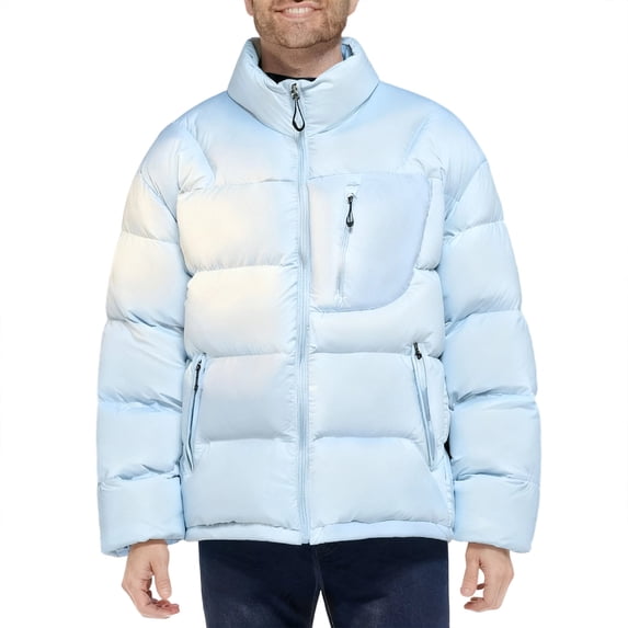 Men's Windproof Puffer Jackets Warm Winter Coats Long Sleeve Jacket Thicken Down Coats with Pockets Khaki L