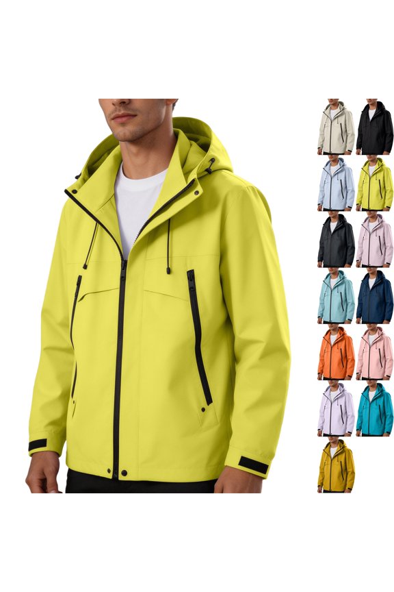 Men's Windproof Softshell Hooded Jacket Quick Dry Breathable Tech Running Outerwear Coat for Outdoor Golf Travel with Zip Pockets, Dark Blue, 3XL