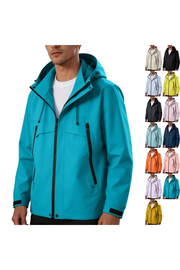 Men's Windproof Softshell Hooded Jacket Quick Dry Breathable Tech Running Outerwear Coat for Outdoor Golf Travel with Zip Pockets, Sky Blue, S