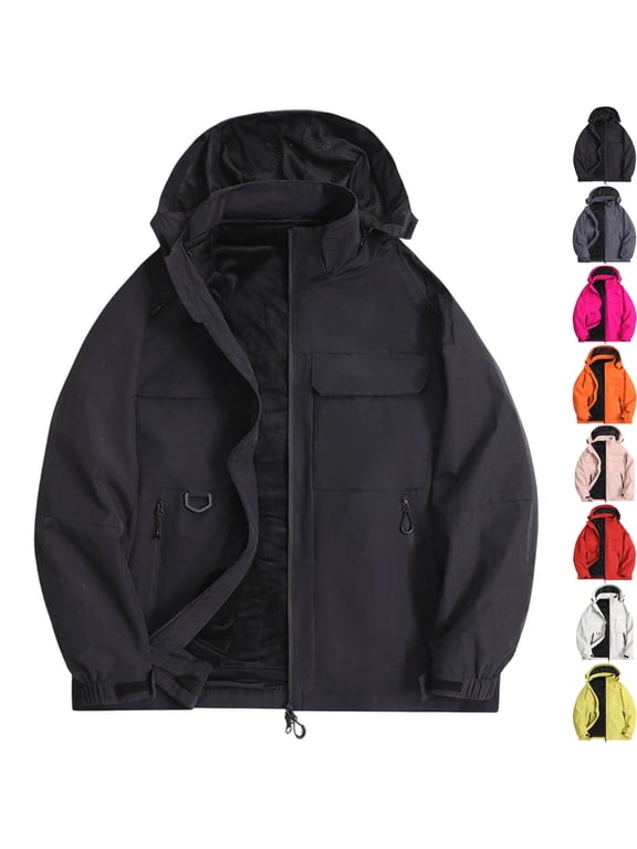 Men's Windproof Softshell Jacket 3-in-1 Fleece Lined Waterproof Warm Winter Coat for Hiking Travel Climbing with Hood and Zip Pockets, Black, XXXL