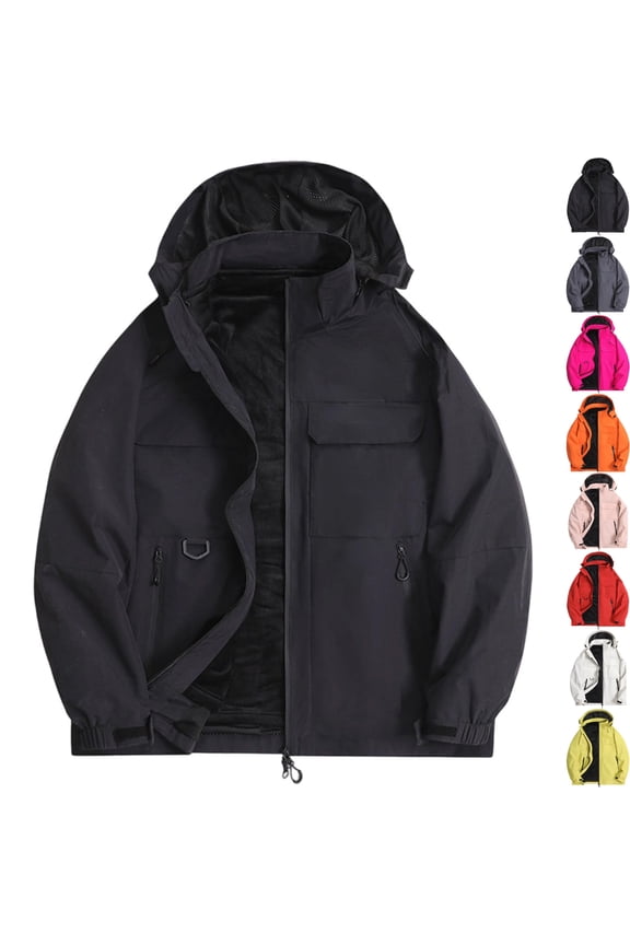 Men's Windproof Softshell Jacket 3-in-1 Fleece Lined Waterproof Warm Winter Coat for Hiking Travel Climbing with Hood and Zip Pockets, Black, XXXL