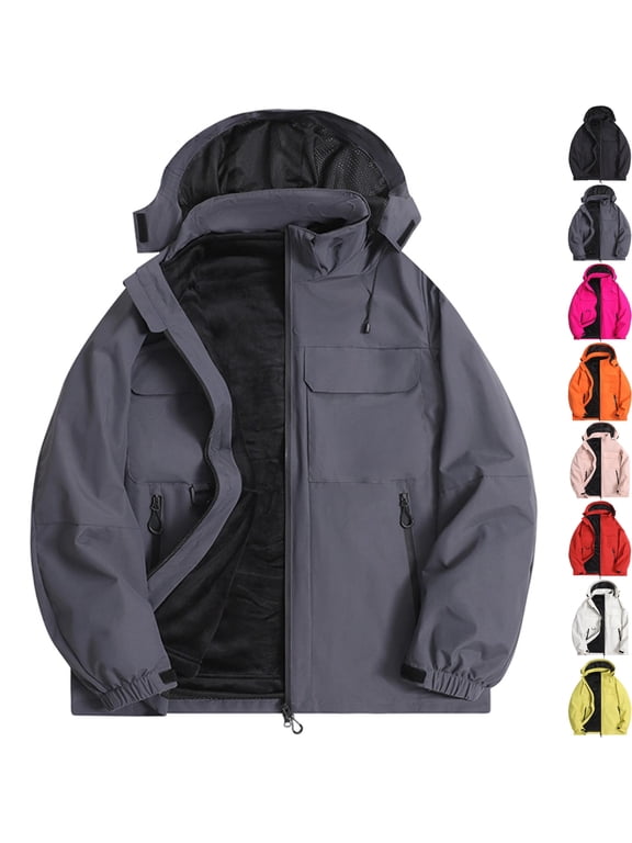 Men's Windproof Softshell Jacket 3-in-1 Fleece Lined Waterproof Warm Winter Coat for Hiking Travel Climbing with Hood and Zip Pockets, Dark Gray, S