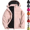 thumbnail image 1 of Men's Windproof Softshell Jacket 3-in-1 Fleece Lined Waterproof Warm Winter Coat for Hiking Travel Climbing with Hood and Zip Pockets, Pink, M, 1 of 7