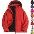 thumbnail image 1 of Men's Windproof Softshell Jacket 3-in-1 Fleece Lined Waterproof Warm Winter Coat for Hiking Travel Climbing with Hood and Zip Pockets, Red, XL, 1 of 7