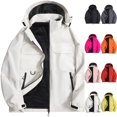 thumbnail image 1 of Men's Windproof Softshell Jacket 3-in-1 Fleece Lined Waterproof Warm Winter Coat for Hiking Travel Climbing with Hood and Zip Pockets, White, M, 1 of 7
