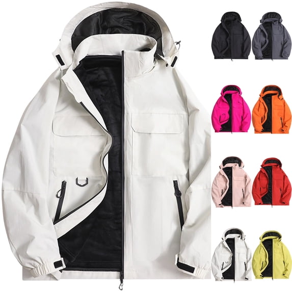 Men's Windproof Softshell Jacket 3-in-1 Fleece Lined Waterproof Warm Winter Coat for Hiking Travel Climbing with Hood and Zip Pockets, White, M