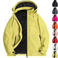 thumbnail image 1 of Men's Windproof Softshell Jacket 3-in-1 Fleece Lined Waterproof Warm Winter Coat for Hiking Travel Climbing with Hood and Zip Pockets, Yellow, XL, 1 of 7