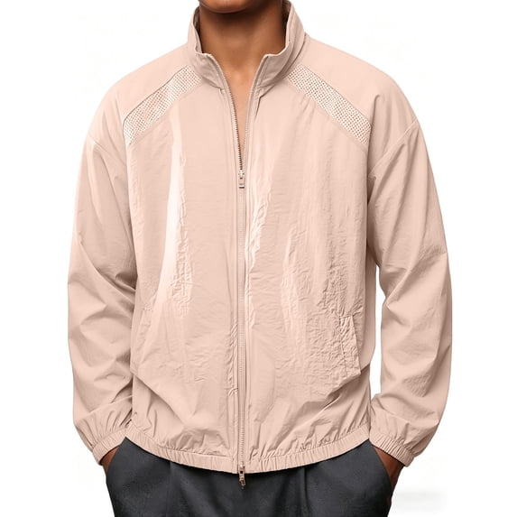 Men's Windproof Thin Bomber Jacket Sun Protection Lightweight Breathable Track Jacket Windbreaker Outdoor Travel Golf Fashion Coat Big and Tall Sizes S-3XL Pink