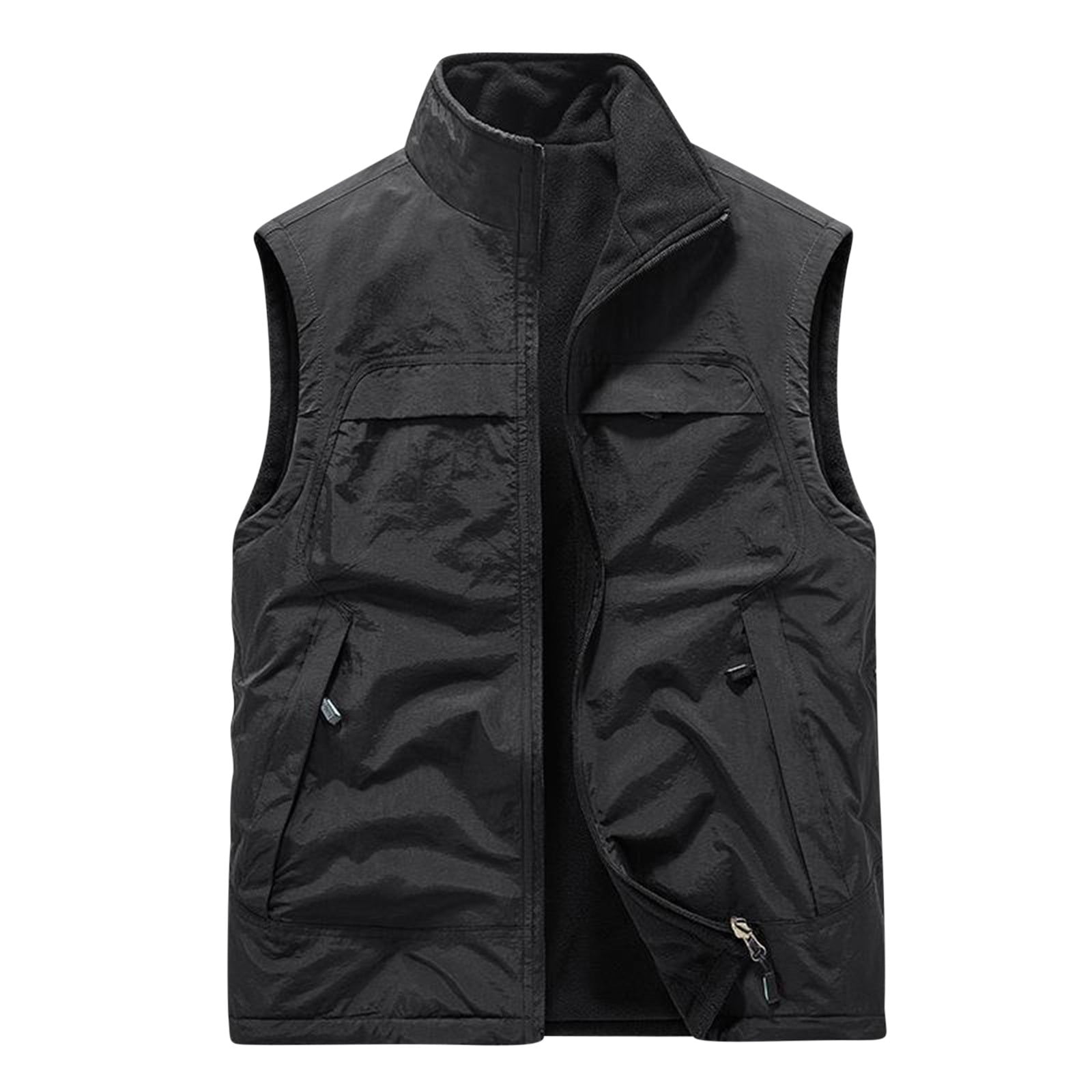 Men's Windproof Vest Outerwear Lightweight Warm Fleece-Lined Softshell Sleeveless Jacket with Zip Pockets for Golf Hiking Sports Running