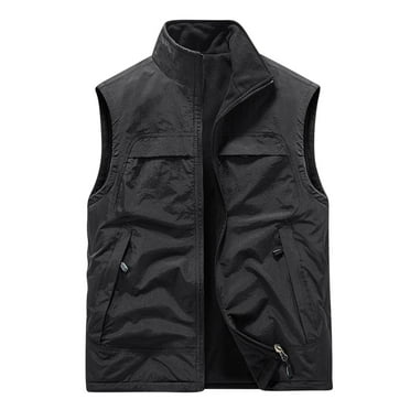 Men's Windproof Vest Outerwear Lightweight Warm Fleece-Lined Softshell Sleeveless Jacket with Zip Pockets for Golf Hiking Sports Running
