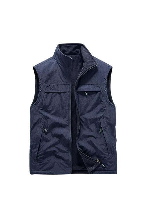 Men's Windproof Vest Outerwear Lightweight Warm Fleece-Lined Softshell Sleeveless Jacket with Zip Pockets for Golf Hiking Sports Running