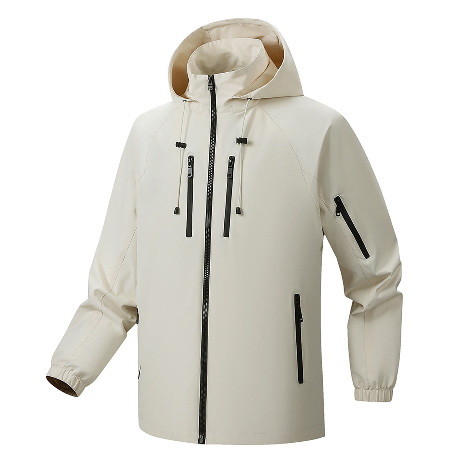 Men's Windproof Waterproof Hooded Windbreaker, Fleece Lined Raglan ...