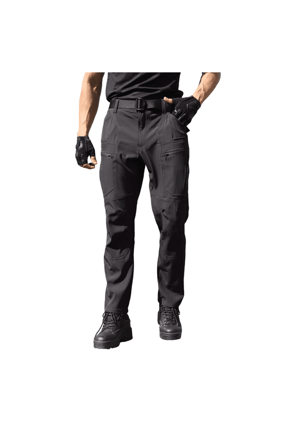 Men's Windproof & Waterproof Soft-Shell Work Pants for Hiking, Mountaineering, and Outdoor Training (Tactical Design & Multi-Pocket Utility),Black L