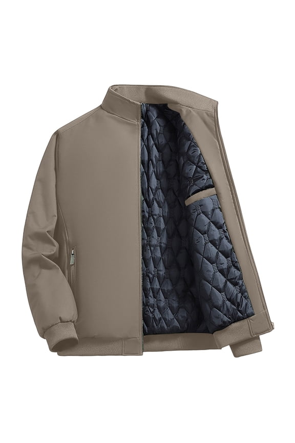 Men's Windproof Winter Coat Long Sleeve Zip Up Puffer Jacket Warm Insulatedd Outerwear Jackets with Inner Pockets Beige L