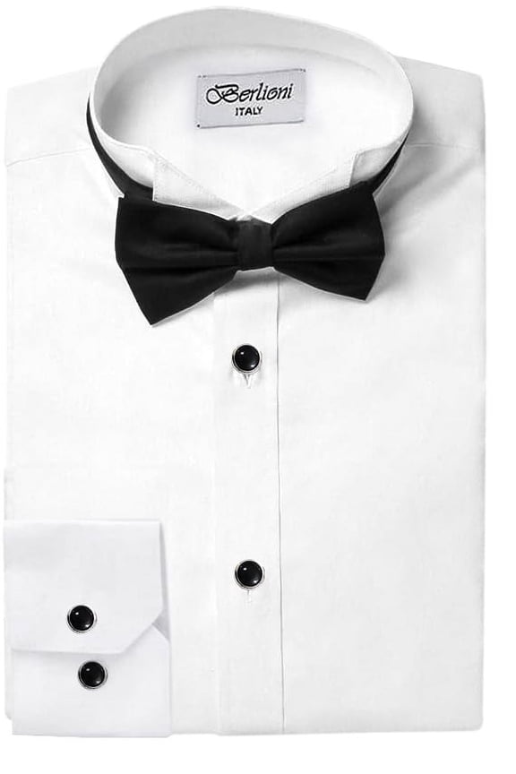 Men's Wing Tip Formal Tuxedo Dress Shirt with Bow-Tie (Wing-Tip Plain 136, 2XL Sleeve: 34/35)