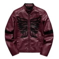 thumbnail image 1 of Men's Wings Color Block PU Leather Motorcycle Jacket, Double Stand Collar Street Casual Motorcycle Jacket, Hip Hop Punk Retro Top, 1 of 13