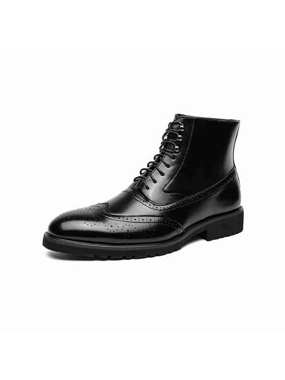 Men's Wingtip Brogue Ankle Boots, Lace-Up Formal Leather Boots for Business Casual, with Brogue Detailing for All Seasons