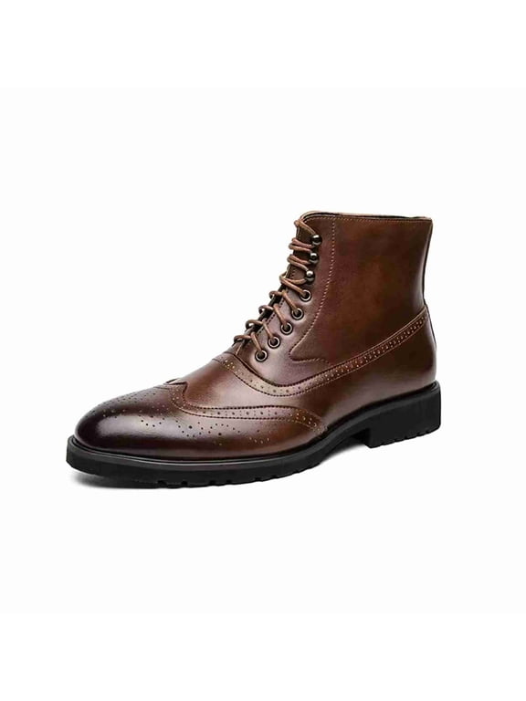 Men's Wingtip Brogue Ankle Boots, Lace-Up Formal Leather Boots for Business Casual, with Brogue Detailing for All Seasons