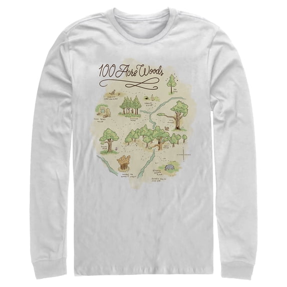 Men's Winnie the Pooh 100 Acre Woods Map Long Sleeve Shirt White Small