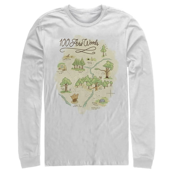 Men's Winnie the Pooh 100 Acre Woods Map Long Sleeve Shirt White Small