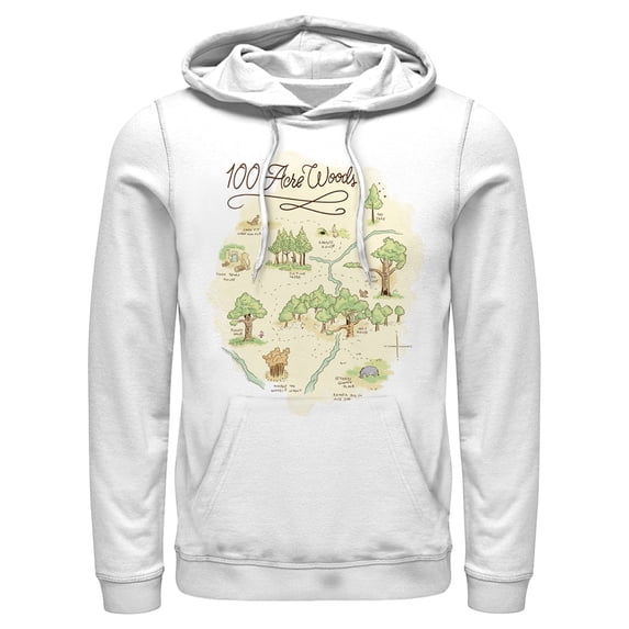 Men's Winnie the Pooh 100 Acre Woods Map Pull Over Hoodie White X Large