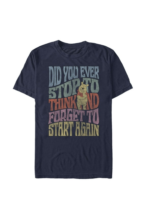 Men's Winnie the Pooh Distressed Did You Ever Stop to Think Quote Graphic Tee Navy Blue 2X Large