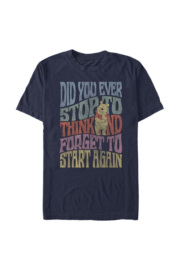 Men's Winnie the Pooh Distressed Did You Ever Stop to Think Quote Graphic Tee Navy Blue X Large
