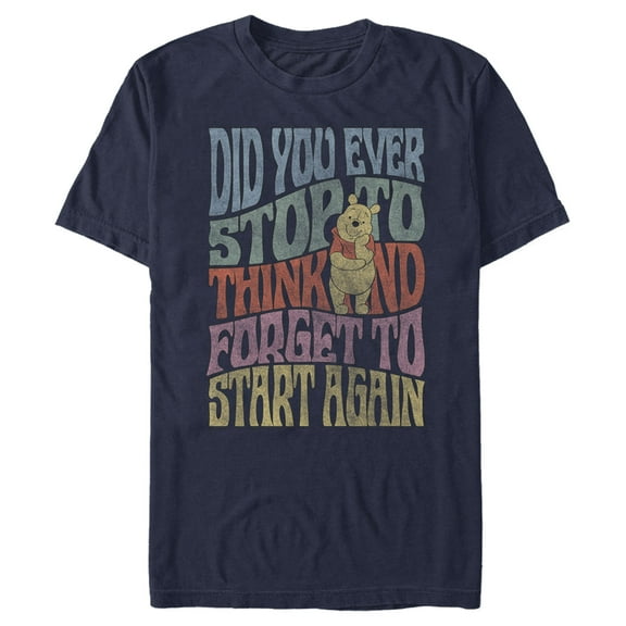 Men's Winnie the Pooh Distressed Did You Ever Stop to Think Quote Graphic Tee Navy Blue X Large