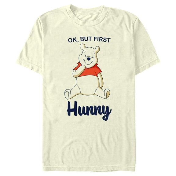 Men's Winnie the Pooh Ok But First Hunny  Graphic Tee Beige 2X Large