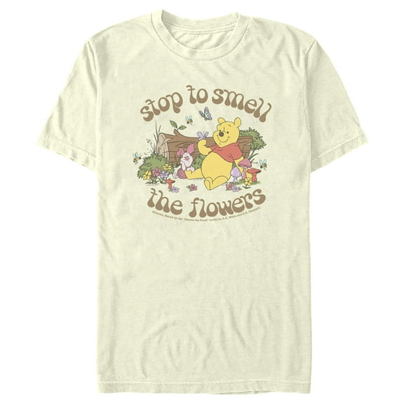 Men's Winnie the Pooh Stop to Smell the Flowers  Graphic Tee Cream 2X Large