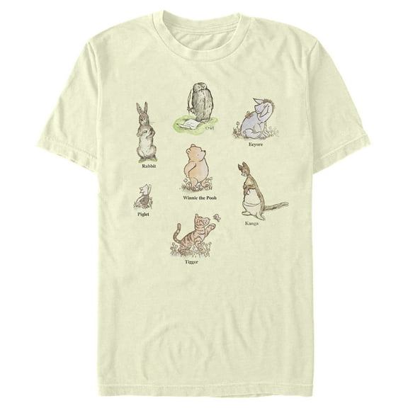 Men's Winnie the Pooh Storybook Character Posters Graphic Tee Beige Small