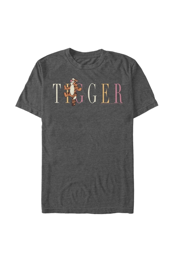 Men's Winnie the Pooh Tigger Colorful Script Graphic Tee Charcoal Heather 2X Large