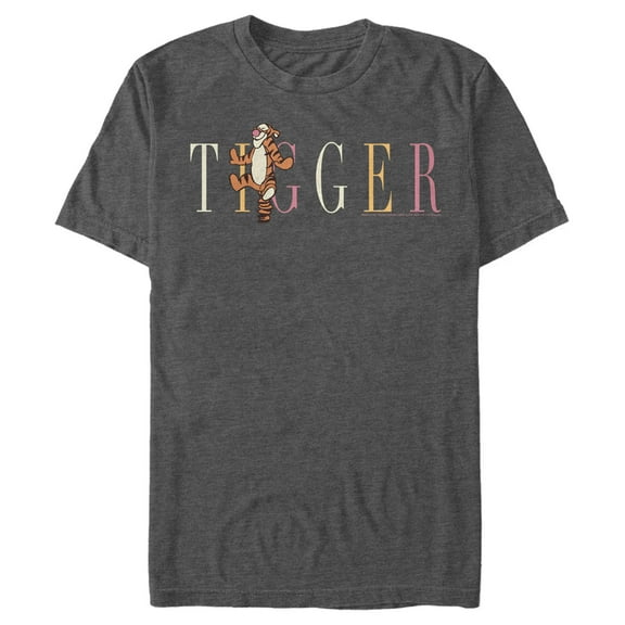 Men's Winnie the Pooh Tigger Colorful Script Graphic Tee Charcoal Heather 2X Large