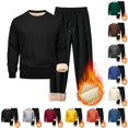 thumbnail image 1 of Men's Winter 2-Piece Casual Set, Long Sleeve Fuzzy Fleece Pullover and Warm Pants, Cozy Lounge Wear For Cold Weather Indoor Comfort,Green,L, 1 of 7